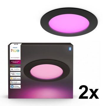 Philips - Set od 2 kom LED RGBW s mogućnošću prigušivanja, kupaonsko stropno ugradno svjetlo Hue SLIM LED/12W/230V 2000-6500K crno IP44