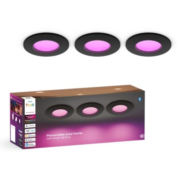 Philips - SET od 3 LED RGBW prigušiva ugradna stropna svjetla za kupaonicu Hue SLIM LED/8,3W/230V 1000-20000K crna P44