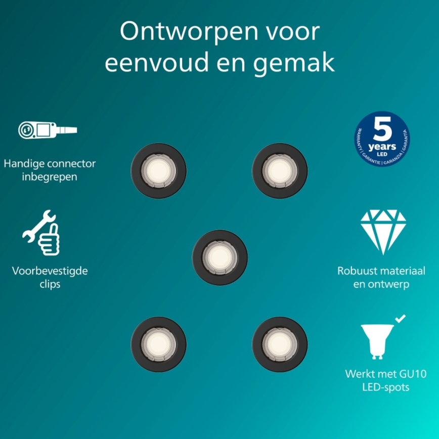 Philips - SET od 5 ugradnih svjetala PERIDOT 1xGU10/7W/230V crna