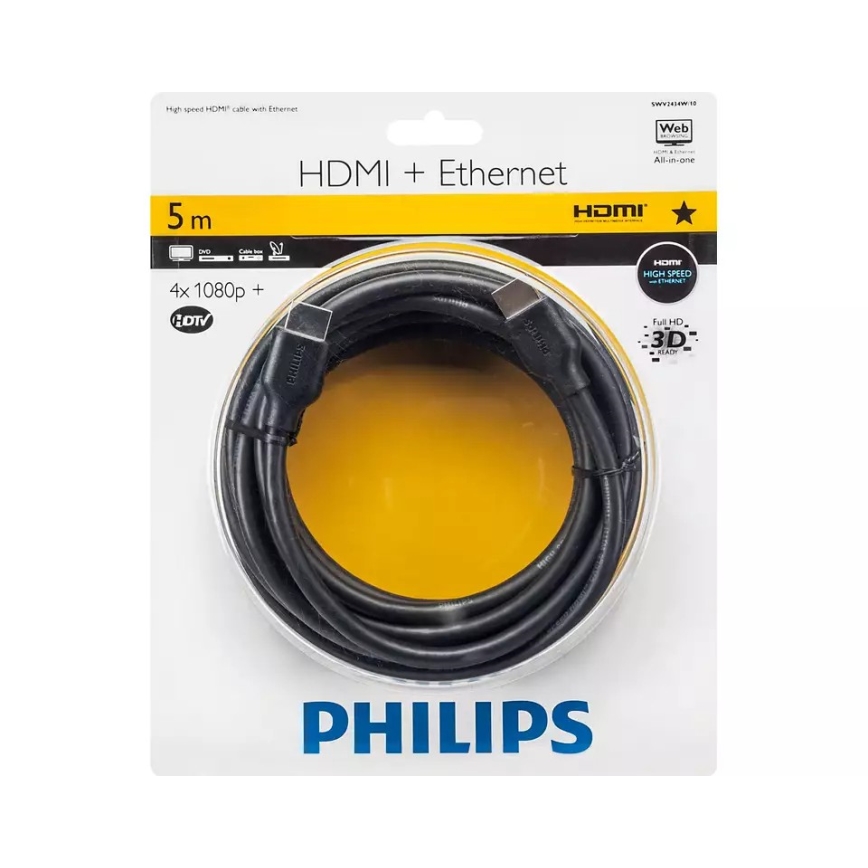 Philips SWV2434W/10 - HDMI kabel s Ethernetom, HDMI 1.4 A konektor 5m crna