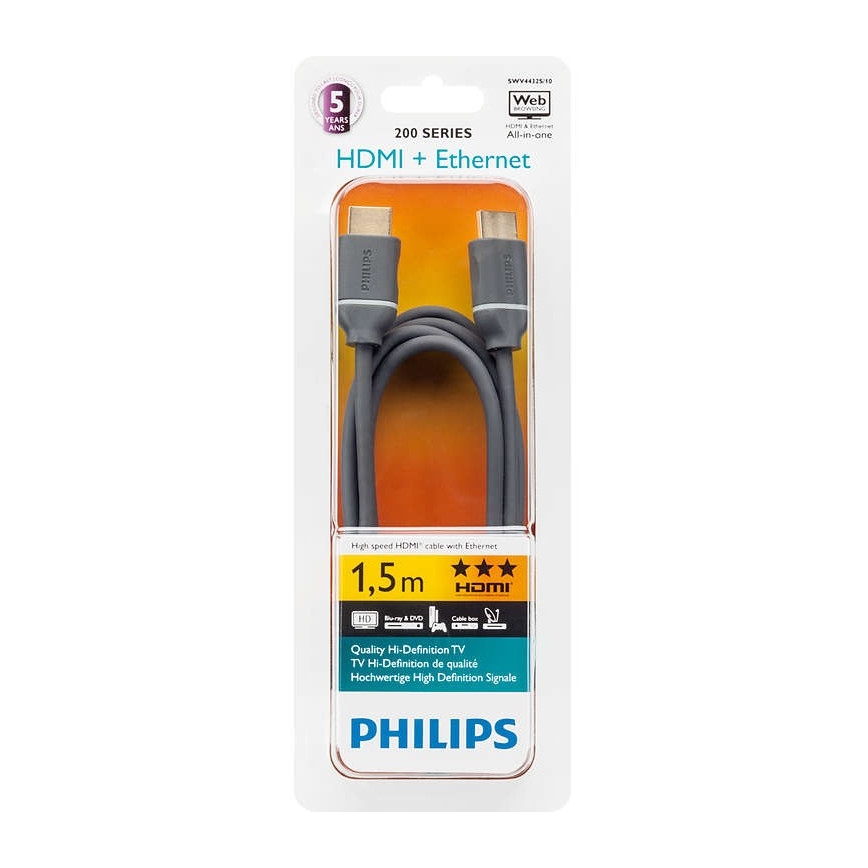 Philips SWV4432S/10 - HDMI kabel s Ethernetom, HDMI 1.4 A konektor 1,5 m siva