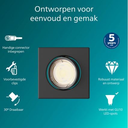 Philips - Ugradna stropna svjetiljka PERIDOT 1xGU10/7W/230V crna