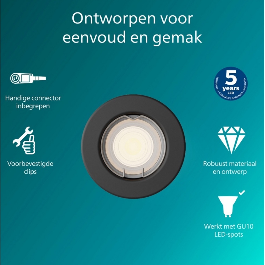 Philips - Ugradna stropna svjetiljka PERIDOT 1xGU10/7W/230V crna