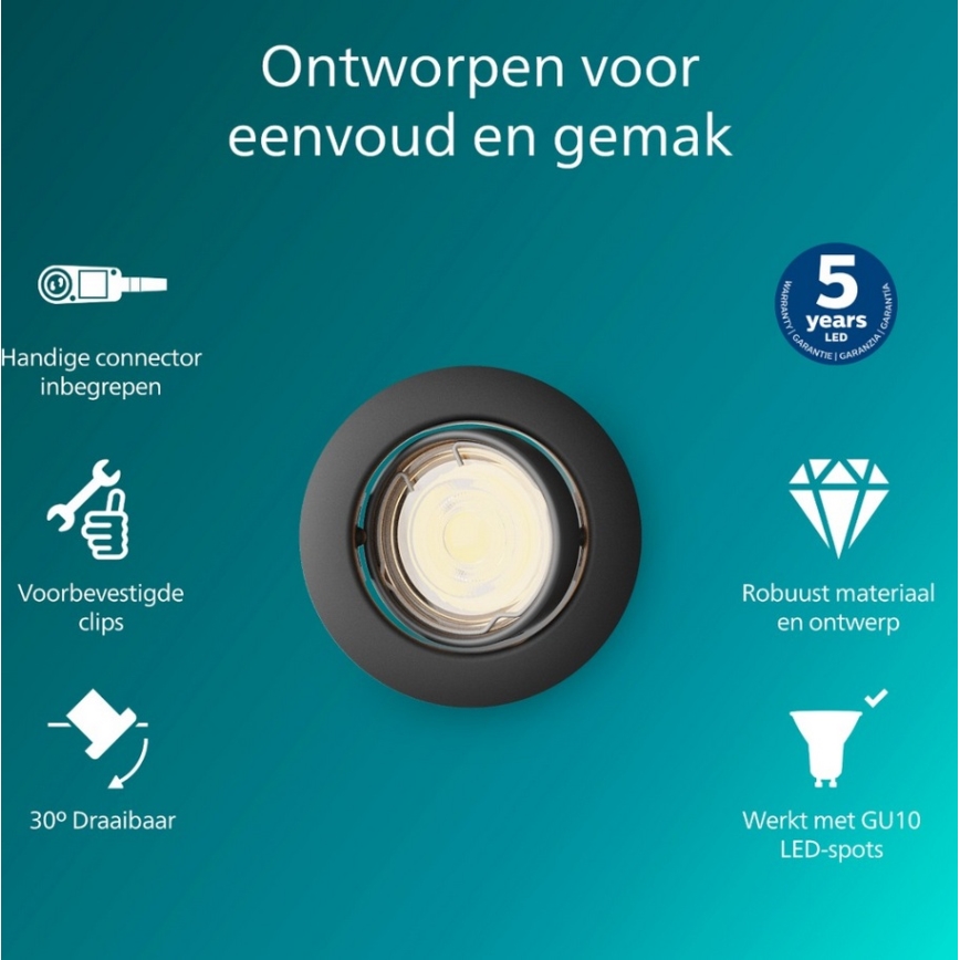 Philips - Ugradno stropno svjetlo PERIDOT 1xGU10/7W/230V crno