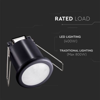 Ugradbeni PIR senzor pokreta 360° 400W/230V crni