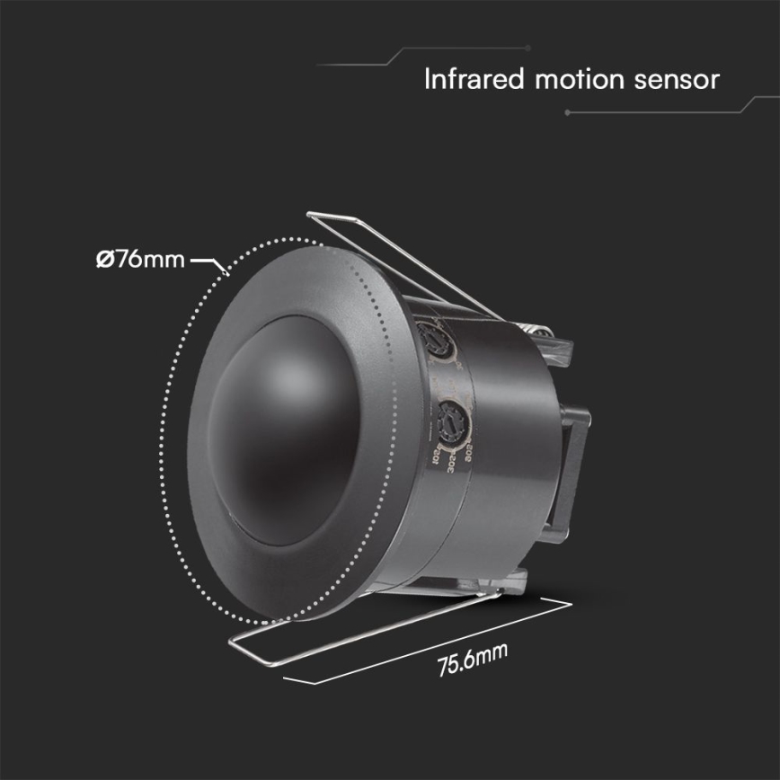 Ugradbeni PIR senzor pokreta 360° 500W/230V crni