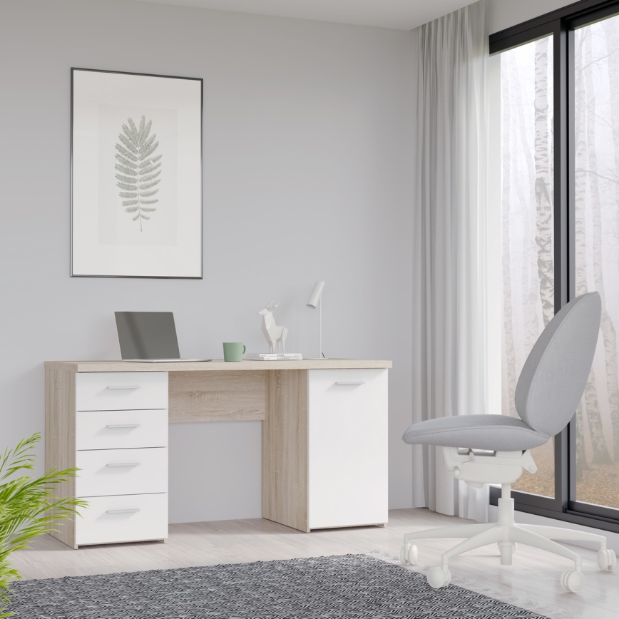Pisaći stol ARENO, bijeli/sonoma hrast