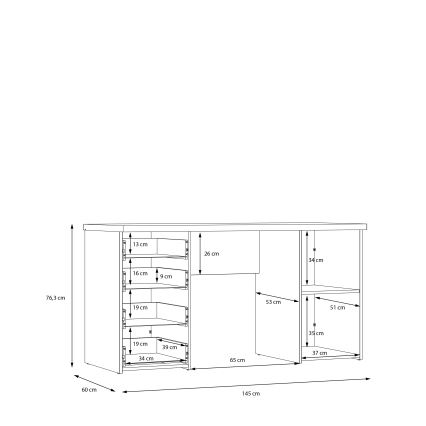 Pisaći stol ARENO, bijeli/sonoma hrast