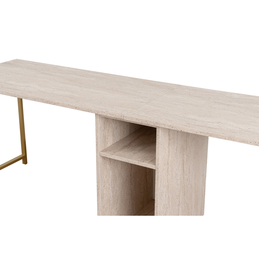 Pisaći stol CLARO 240x60 cm travertin/zlatna