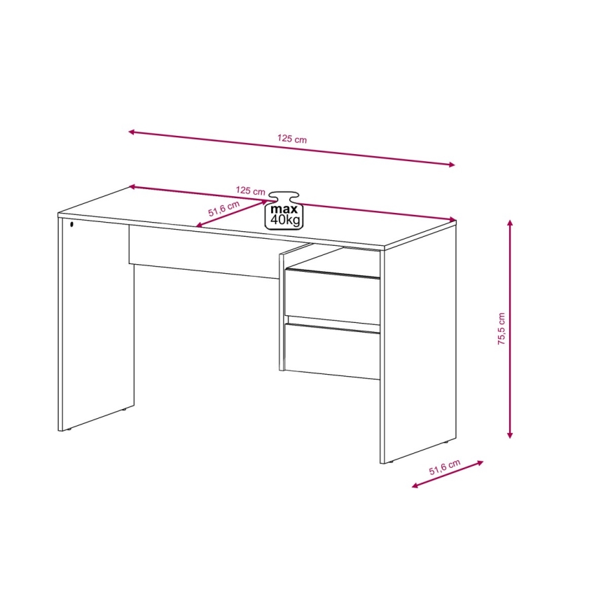 Pisaći stol s ladicama MARLO, betonsko-siva/bijela