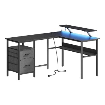 Pisaći stol s osvjetljenjem SOLEA-X smeđa/crna