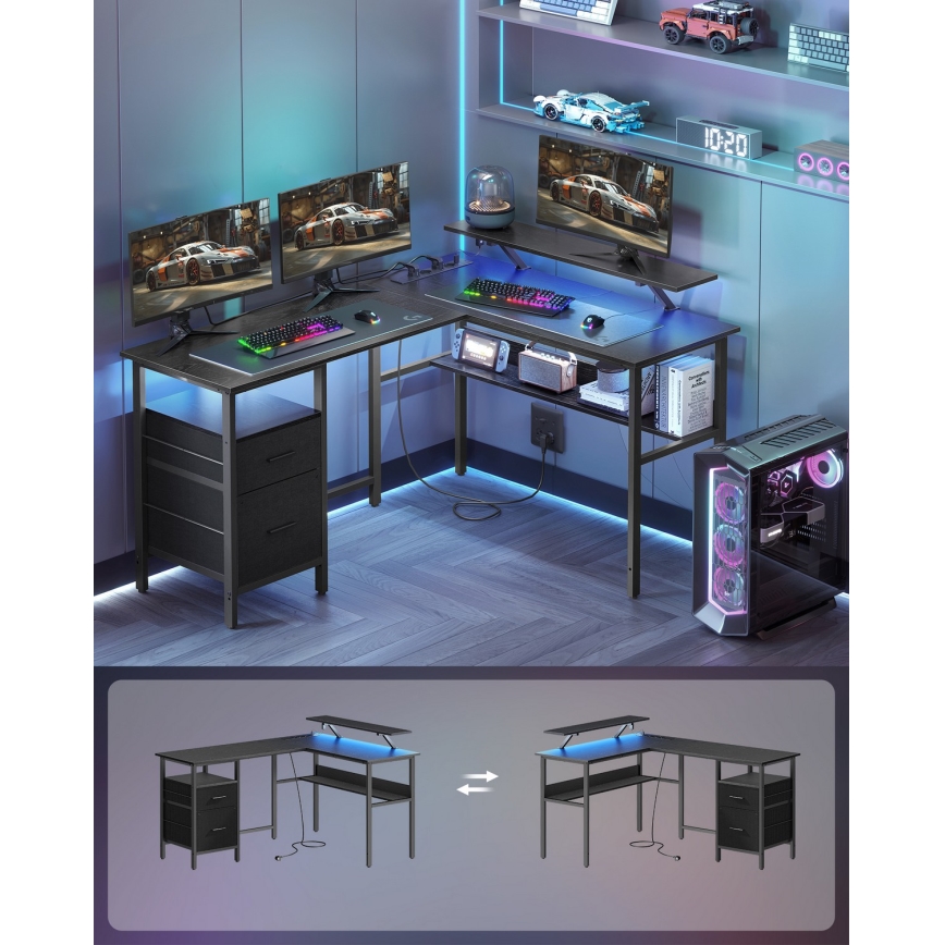 Pisaći stol s osvjetljenjem SOLEA-X smeđa/crna