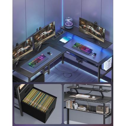 Pisaći stol s osvjetljenjem SOLEA-X smeđa/crna