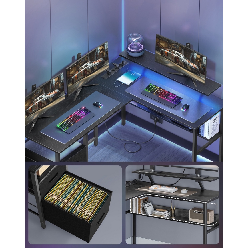 Pisaći stol s osvjetljenjem SOLEA-X smeđa/crna