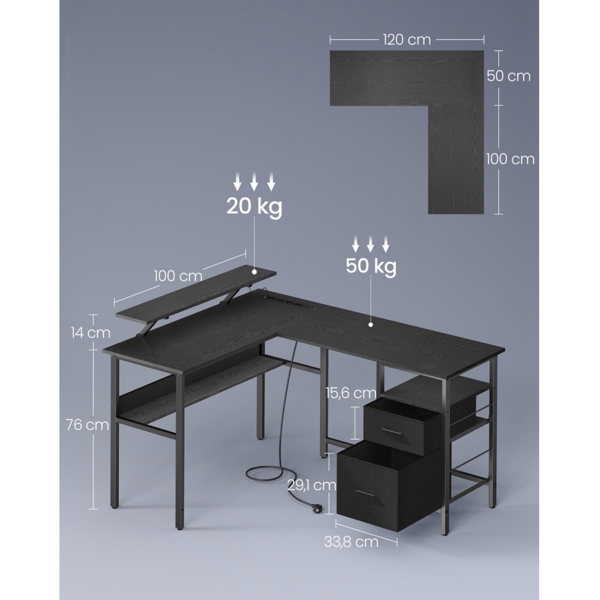 Pisaći stol s osvjetljenjem SOLEA-X smeđa/crna