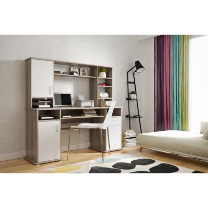 Pisaći stol s policom ELIAN, hrast sonoma, siva/bijela