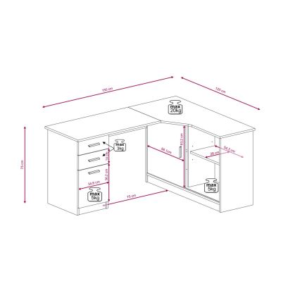 Pisaći stol s policom i ladicama ROBERTO lijevi hrast artisan/bijela