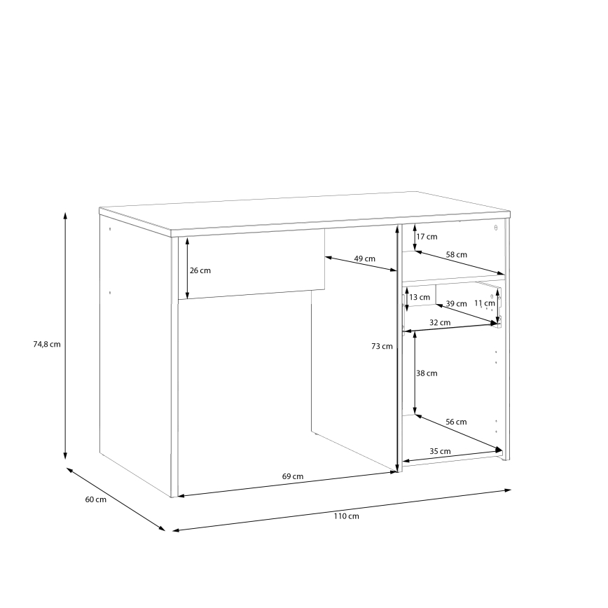 Pisaći stol URO, hrast artisan/bijela