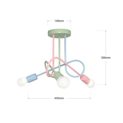 Plafonska svjetiljka OXFORD 3xE27/15W/230V zelena/ružičasta/plava