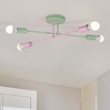 Plafonski luster CAMBRIDGE 4xE27/15W/230V zelena/ružičasta