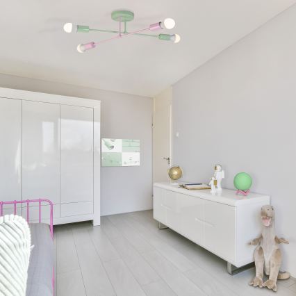 Plafonski luster CAMBRIDGE 4xE27/15W/230V zelena/ružičasta