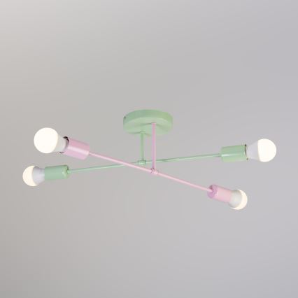 Plafonski luster CAMBRIDGE 4xE27/15W/230V zelena/ružičasta