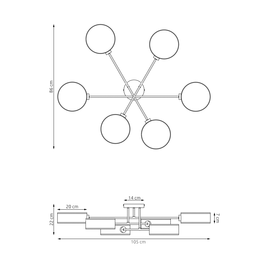 Plafonski luster MAGA 6xE14/10W/230V crna/siva