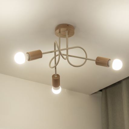 Plafonski luster OXFORD 3xE27/15W/230V borovina/krem