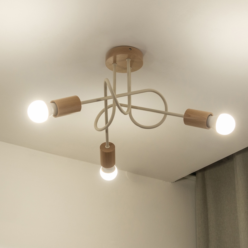 Plafonski luster OXFORD 3xE27/15W/230V borovina/krem