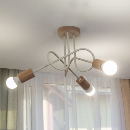 Plafonski luster OXFORD 3xE27/15W/230V borovina/krem