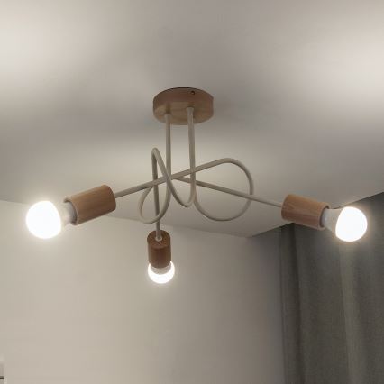 Plafonski luster OXFORD 3xE27/15W/230V borovina/krem