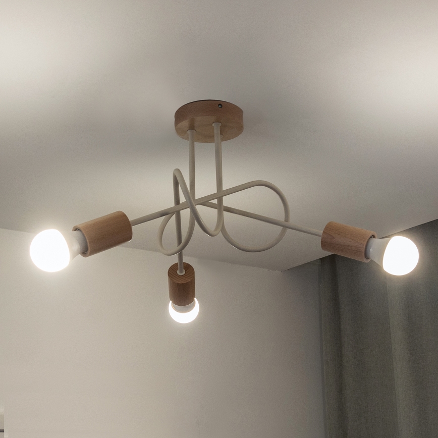 Plafonski luster OXFORD 3xE27/15W/230V borovina/krem