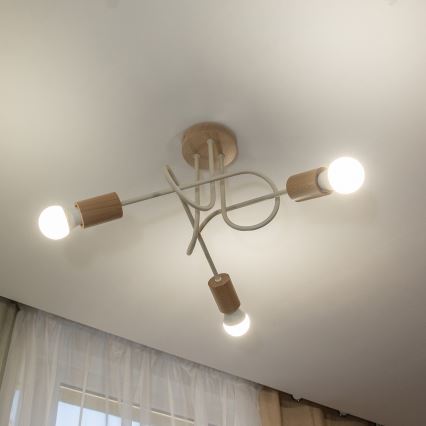 Plafonski luster OXFORD 3xE27/15W/230V borovina/krem