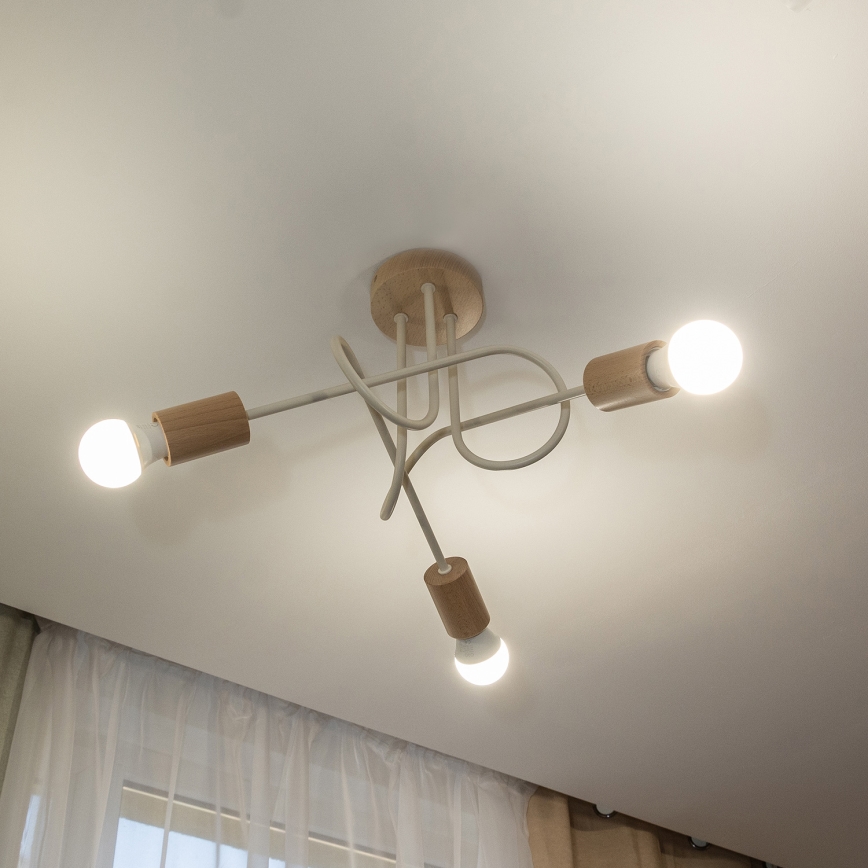 Plafonski luster OXFORD 3xE27/15W/230V borovina/krem