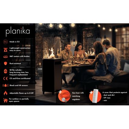 Planika - Vanjski plinski kamin 142x36 cm 8kW 1xAAA crna + zaštitni pokrov
