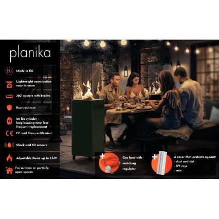 Planika - Vanjski plinski kamin 142x36 cm 8kW 1xAAA zelena + zaštitni pokrov