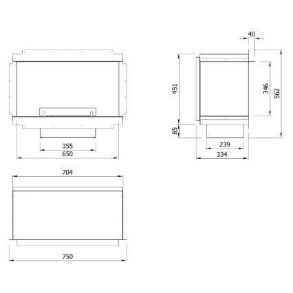 Planika - Ugrađeni univerzalni BIO kamin na daljinsko upravljanje 56,2x75 cm 2,5kW/230V