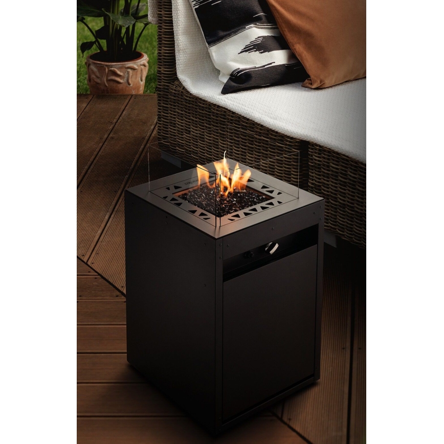 Planika - Vanjski plinski kamin 79,7x48 cm 10kW 1xAAA crna + zaštitni pokrov