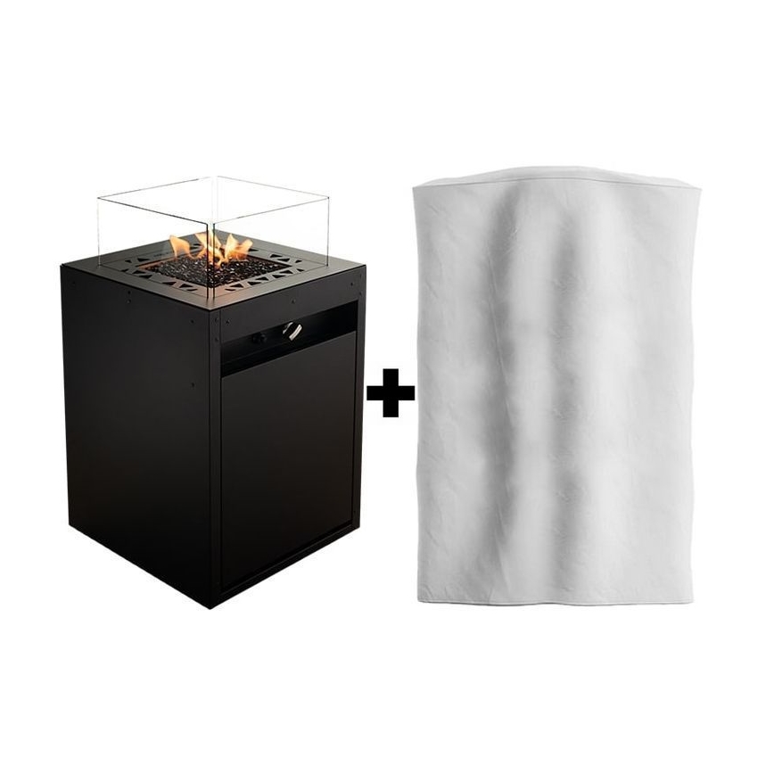 Planika - Vanjski plinski kamin 79,7x48 cm 10kW 1xAAA crna + zaštitni pokrov