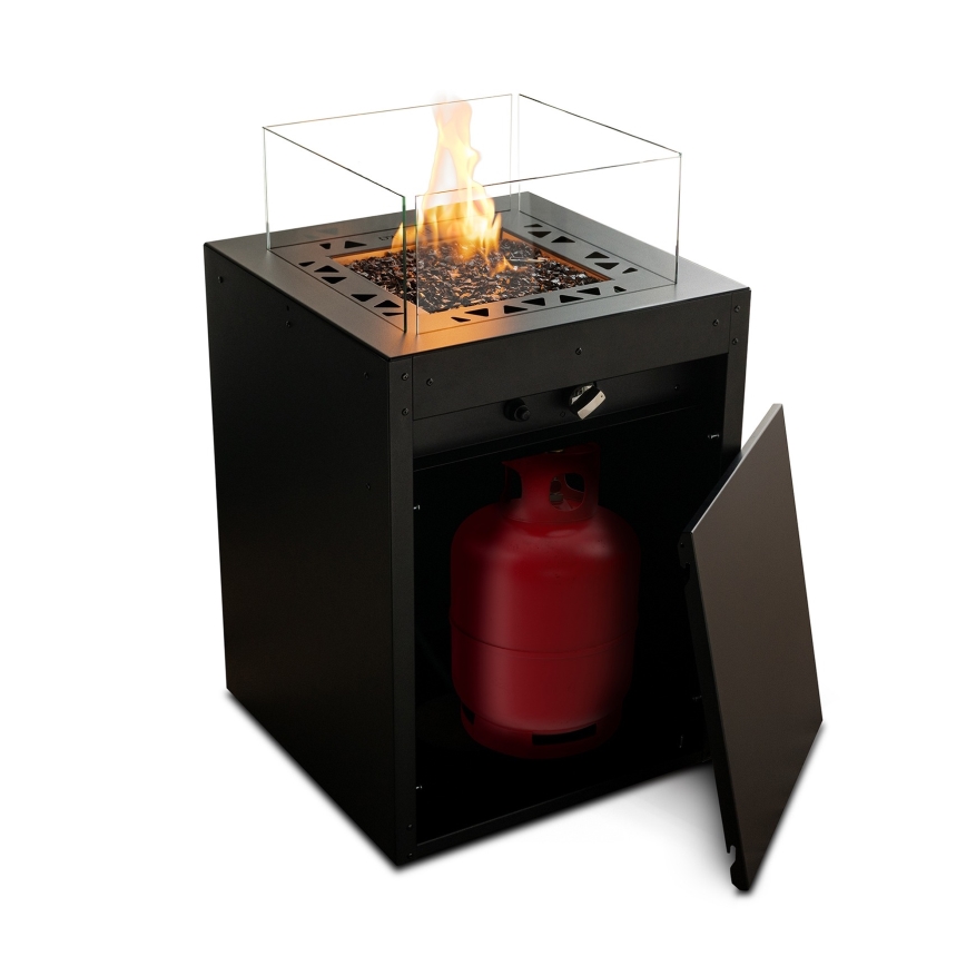 Planika - Vanjski plinski kamin 79,7x48 cm 10kW 1xAAA crna + zaštitni pokrov