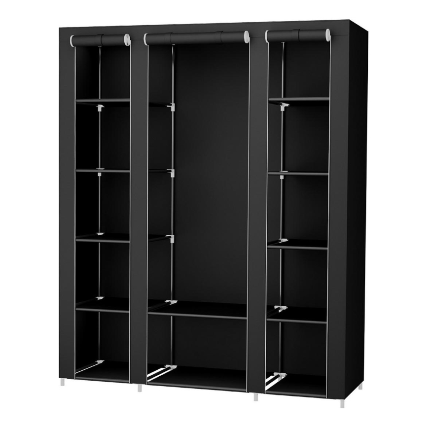 Platneni ormar za odlaganje s policama i prečkom za vješanje MATIS 150x175 cm crni