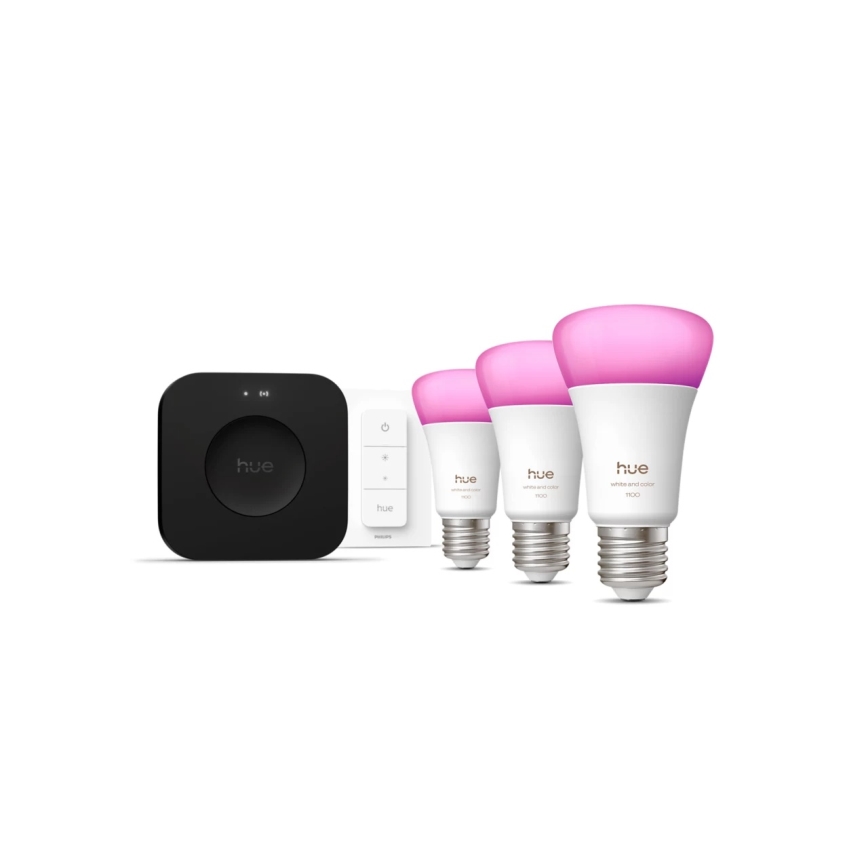 Početni komplet Philips Hue WHITE AND COLOR AMBIANCE 3xE27/8,1W 1000-20000K + Hue Bridge i prekidač za prigušivanje
