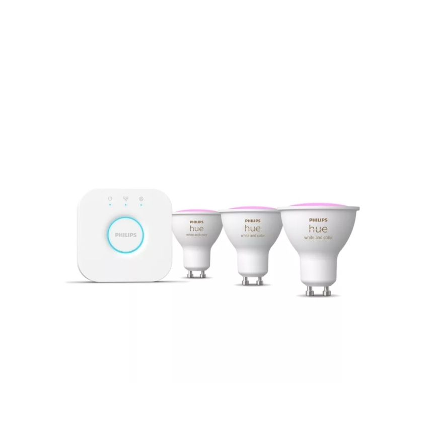 Početni komplet Philips Hue White and Color Ambiance, 3× GU10/4,2 W/230 V, 2200–6500 K + Hue Bridge