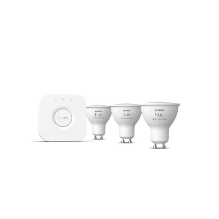 Početni komplet Philips Hue White and Color Ambiance, 3× GU10/4,2 W/230 V, 2200–6500 K + Hue Bridge