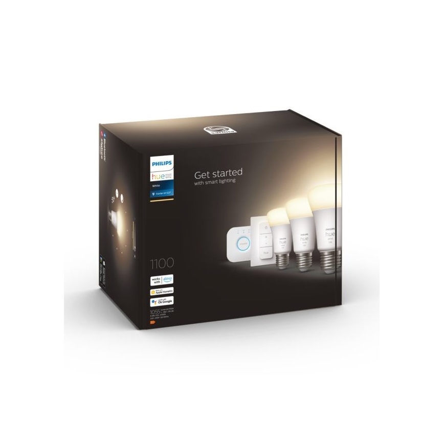Početni komplet Philips Hue WHITE 3xE27/9,5W 2700K + Hue Bridge i prekidač za prigušivanje