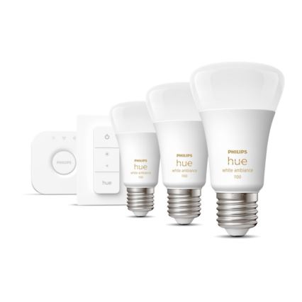 Osnovni set Philips Hue White Ambiance 3xE27/11W 2200-6500K + Hue Bridge i bežični regulator svjetline