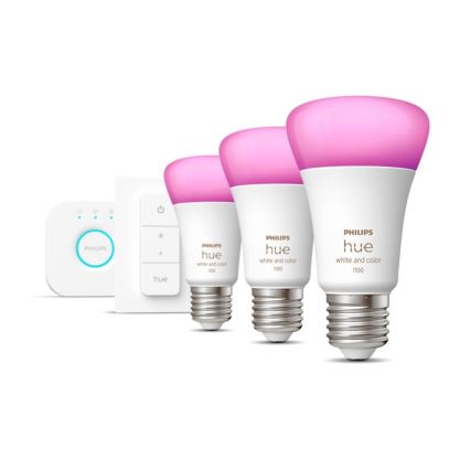 Početni komplet Philips Hue WHITE AND COLOR AMBIANCE 3xE27/9W 2000-6500K + Hue Bridge i Dimmer Switch