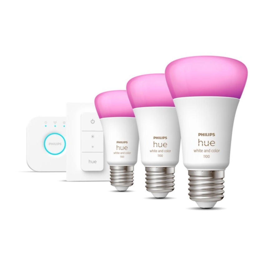 Početni komplet Philips Hue WHITE AND COLOR AMBIANCE 3xE27/9W 2000-6500K + Hue Bridge i Dimmer Switch