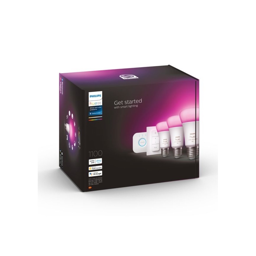 Početni komplet Philips Hue WHITE AND COLOR AMBIANCE 3xE27/9W 2000-6500K + Hue Bridge i Dimmer Switch