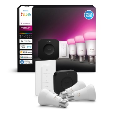 Početni paket Philips Hue WHITE AND COLOR AMBIANCE 3xE27/8,1W 1000-20000K + uređaj za povezivanje